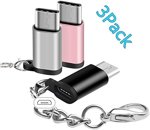 3Pack-Ahker USB Type C Adapter, Micro USB Female to USB-C Male Converter Android Cable Connector Keychain Charger Samsung Galaxy S9 S8 A8 Plus S9+ Note 9 8 LG V40 V35 V30 G7 G6 (3Pack)