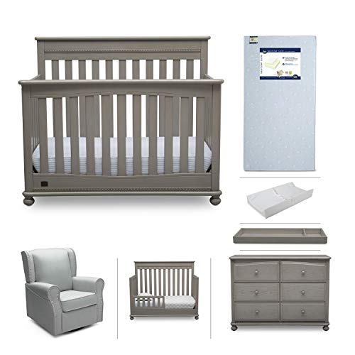 Crib Furniture Set 7 Piece Baby Nursery with Convertible Crib, Dresser, Rocking Chair, Crib