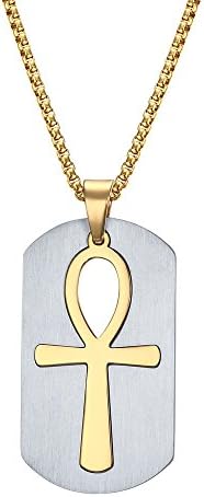 XIMAKA Men's Jewelry 316l Stainless Steel 45MM Life of the Egyptian Ankar Gold Pendant Necklace