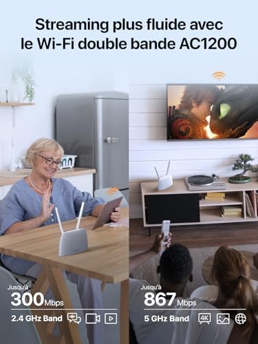 4G07-4G SIM Router, LTE Dual-Band AC1200 WiFi Router con SIM, 2 Removable External Antennas, LAN/WAN Port, No Configuration, Plug & Play in 1 minuto