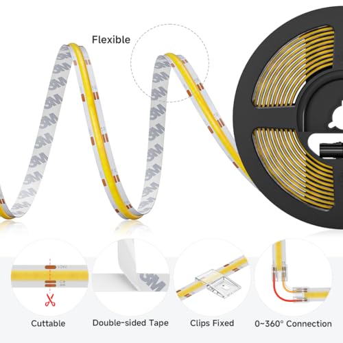 BTF-LIGHTING FCOB COB FOB Flexible High Density CCT LED Strip 5 m 640LEDs/m Tunable 3000K-6500K CRI>90 Dimmable Malleable LED Strip Light for Bedroom Kitchen Interior Decoration DC24V