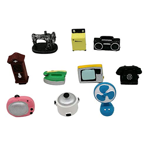 EMiEN 10PCS Old Fashioned Retro Mini Dollhouse Miniature Home Appliances Models Kit, Sewing Machine,Television,Radio,Telephone,Wall Clock,Rice Cooker,Iron,Washing Machine,Fan for Dollhouse Decoration - Thumbnail 4