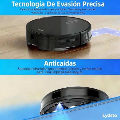 Lydsto G1 Aspirador y trapeadora, Aspiradora Robot Inteligente Trapeadora,con 2.4G Wi-Fi/App,Autocarga 5000pa, para Limpiar Cabello Y Pisos (Negro)
