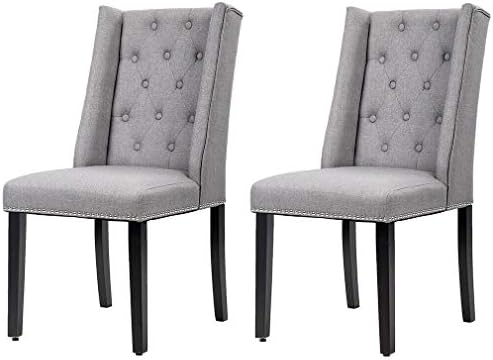 Decorated Your Dining Table with 2 Dining Chair Modern Button Tufted Design Elegant Sturdy Wood Frame Couple Home Style High-Class Seat Extra Chair Office Bedroom Living Room Set 2 Chair Grey Color