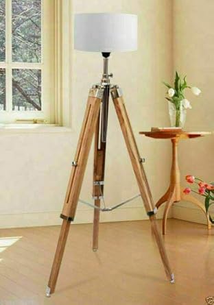 Overseasmart Teak Wood Big Tripod Floor Lamp Stand Light With 14