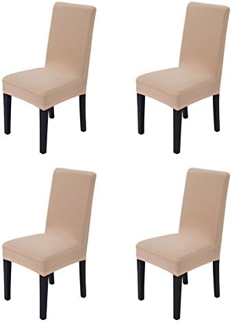 Hemons 4pcs Solid Color Stretchy Removable Washable Chair Covers Ceremony Hotel Dining Room Kitchen Bar Dining Seat Cover Restaurant Wedding Part Decor (Champagne)