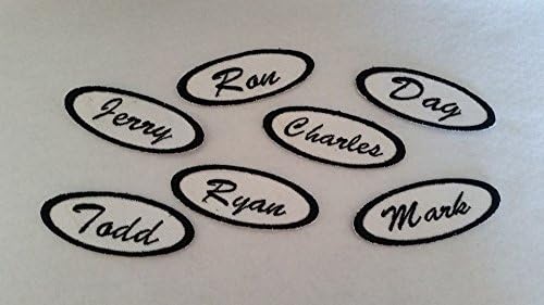 Vintage Oval Iron on Name Patch Custom Embroidered (Black Thread)