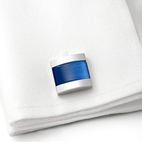 VIILOCK Square Cat Eye Cufflinks for Men Opal Sliver Tone Cuff Links Business Wedding Gift (Blue)
