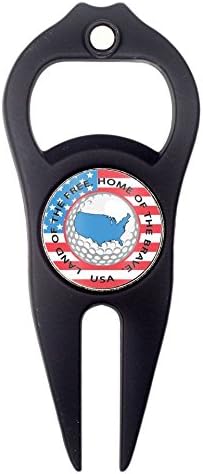 Hat Trick 6 in 1 Golf Divot Tool, USA Logo, Black