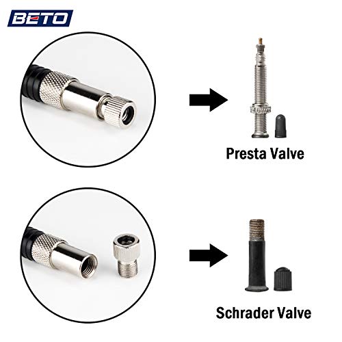 Beto 2 in 1 Shock Tire 2-Stage Mini Pump, High Pressure 300 Psi / 21 Bar for Presta, Schrader Mountain Bike Road Bicycle- Mounting Bracket Included - Thumbnail 4