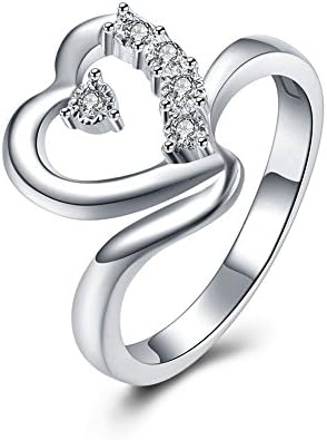 Korean Style Silver Plated Hollow Heart Crystal Ring (Size 7)