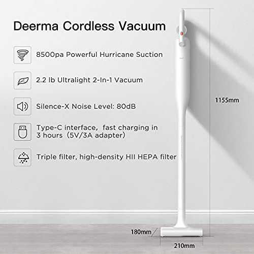 Deerma Cordless Vacuum Cleaner TypeC Fast Charge 2 in 1 Lightweight