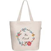 Ecoright Aesthetic Canvas Tote Bag for Women Large Zipper Tote Bags with Pocket, Womens Tote Bag for Yoga, Work, Beach