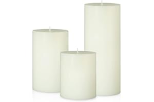 HAOSON Set of 3 Different Size Ivory Pillar Candles, Unscented Dripless 2.75x3, 2.75x4, 2.75x6 Inch Long Lasting Cylinder Wax Candles for Home Power Outage Dinner Table Decoration