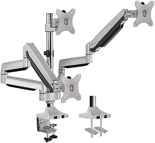 AVLT-Power Triple 32" Monitor Desk Stand - Mount Three 15.4 lbs Computer Monitors on 3 Full Motion Adjustable Arms - Organize Your Work Surface with Ergonomic Viewing Angle VESA Monitor Mount