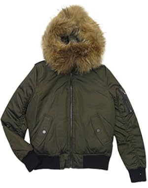 BCBG Max Azria Women's Blaze Olive Fur Hooded Puffer Coat