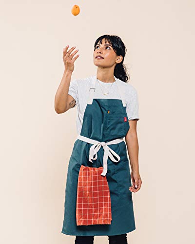 Caldo Cotton Kitchen Apron - Mens and Womens Professional Chef Bib Apron - Adjustable Straps with Pockets and Towel Loop (Spruce)