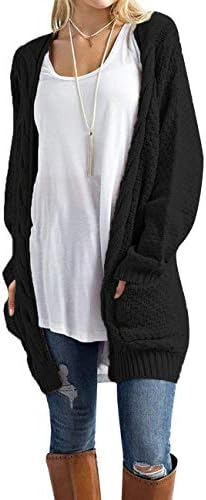 Traleubie Women's Open Front Long Sleeve Boho Boyfriend Knit Chunky Cardigan Sweater