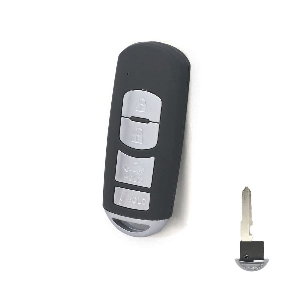 BROVACS Replacement Key Shell + Uncut Blank Emergency Insert Key Compatible with MAZDA 4 Button Smart Keyless Entry Remote Key Case Fob PG538F