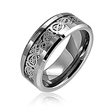 8mm Tungsten Carbide Celtic Knot Dragon over Black Carbon Fiber Inlay Wedding Band Ring For Men Or Ladies