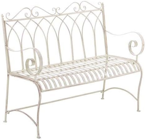 Contemporary Style Durable Weather Resistant Metal Framed 2-Seater Garden bench (Antique cream)