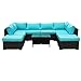 Rattaner Patio Furniture Set 4 PCS Outdoor Furniture Sets Patio Couch Outdoor Chairs Storage Dining Table Glass No-slip Cushions Waterproof Covers, Royal Blue