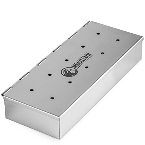 Mountain Grillers Smoker Box for Wood Chips Use a Gas or Charcoal BBQ Grill and Still Get That Delicious Smoky Barbecue Flavored Grilled Meat Hinged Lid for Easy Access polished finish stainless steel