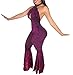 Women Backless Lace Up Halter Jumpsuit Sexy Sleeveless Fit and Flare Pant Romper S