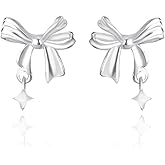 MYHAO 925 Sterling Silver Bow Stud Earrings for Women Teens Small Ribbon Stud Earrings Bowknot Hypoallergenic