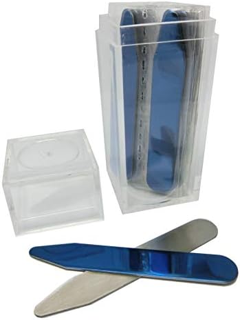 Shang Zun 20 Pcs Blue Stainless Steel Collar Stays in Clear Box, Double Sided Design