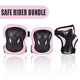 Kuxuan Girl's Cira Pink Protective Gear Set Including Knee Pads Elbow Pads and Wrist Guards, For Kid Multi Sports Uses: Skateboarding, Roller Skating, Cycling, Balance Biking, and Scooter
