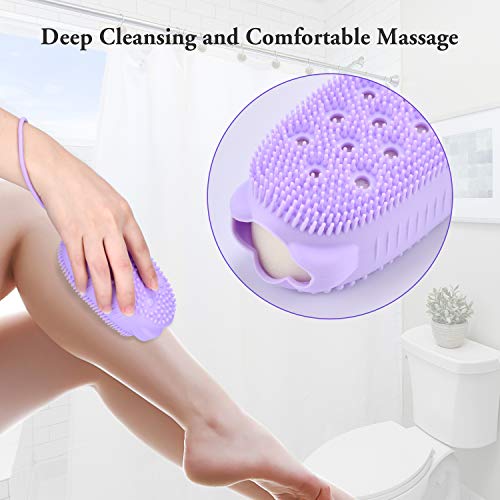 Silicone Bath Body Brush for Girl, Exfoliating Body Scrub Brush, Shower Cleansing Scrubber Brush for Princess, Double-Sided Silicone Sponge Bath Brush with Soft Brush Head and Hard Massage Ball