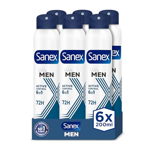 Men Active Control Desodorante Spray para Hombre, Pack 6 uds x 200 ml, Protección 72H, Antitranspirante, Anti Irritación, 0% Alcohol, Combate el Mal Olor, Protección Larga Duración
