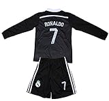 FCRM REAL MADRID #7 RONALDO KIDS BLACK LIMITED EDITION LONG SLEEVE SOCCER JERSEY & SHORTS YOUTH SIZES