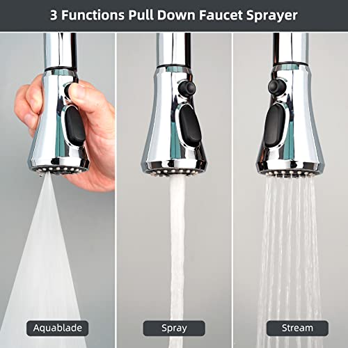 Hibbent Pull Down Spray Head for Kitchen Faucet, 3Function Kitchen