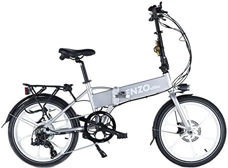 Enzo ebikes Electric Folding Aluminum Bicycle with Lithium-Ion Battery, Silver, 20"/One Size