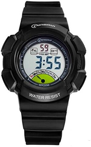 Digital Student Watch Water Resistant Sport Watches Wristwatch Multifunctional with Rubber Band (Black)