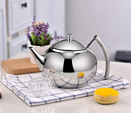OMGard Teapot with Infuser Loose Tea Leaf 2 Liter Stainless Steel Tea Pot Coffee Water Small Kettle Filter Set Warmer Teakettle for Stovetop Induction Stove Top 2.1 Quart / 68 Ounce - Thumbnail 2