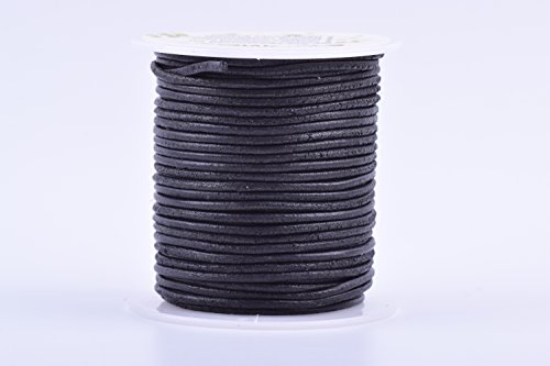 KONMAY 25 Yards Solid Round 1.5mm Matte Black Genuine/Real Leather Cord Braiding String (1.5mm, Matte Black)