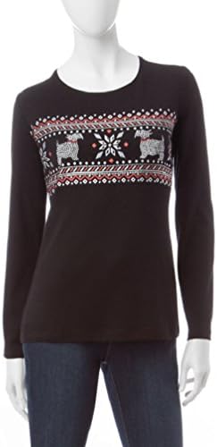 Rebecca Malone Women's Christmas Scottie Dogs Fair Isle Print Long Sleeve Top (Large)