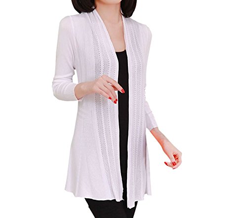 Shawhuaa Womens knitted Slim Fit Open Front Cardigan Sweater Shawl White