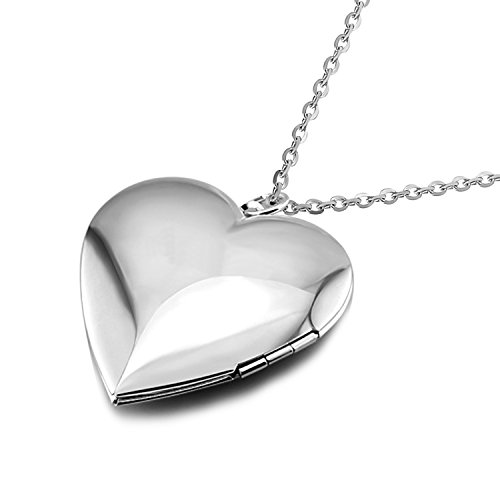 YOUFENG Polished Heart Locket Pendant Necklace Engraved Love Memories Photo Locket Pendant with 18+5