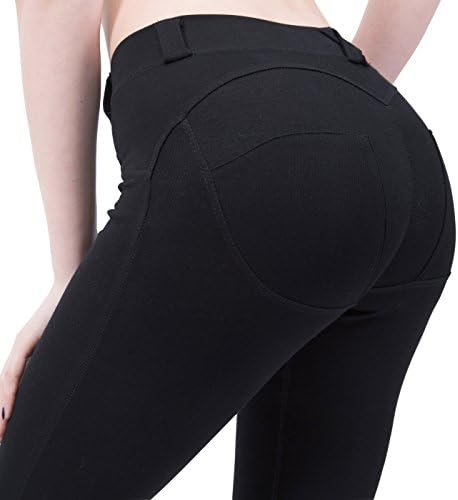 RIER Yoga Pants Fitness Workout Gym Push Up Pants Elastic Leggings (S, Black)