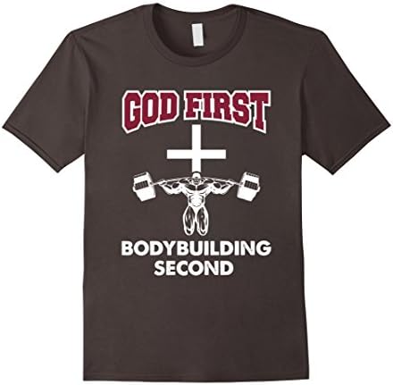 Mens God First Bodybuilding Second - Cool Christian T Shirts 2XL Asphalt