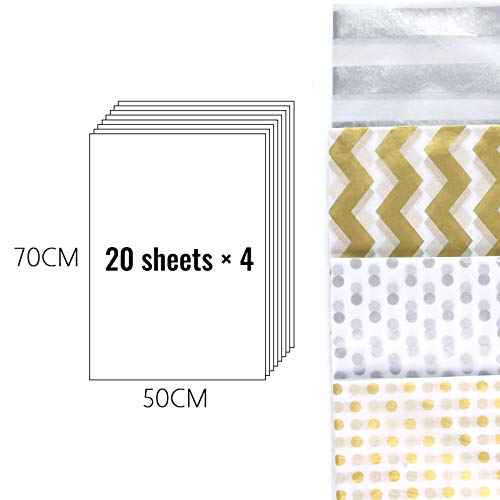 VGOODALL Seidenpapier, 80 Blatt Geschenkpapier Metallic Seidenpapier Gold Silber für Geschenk Geburtstag Hochzeit Hochzeit Weihnachten