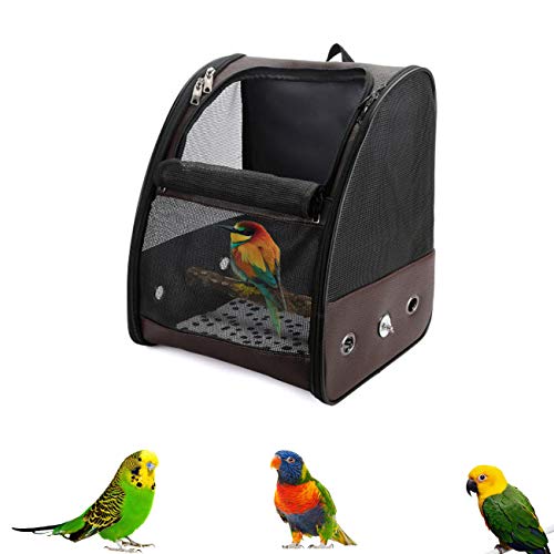 C&W Bird Carrier with Wooden Stand Bird Travel Cage Leather Pet Travel Carrier Small Parrot Supplies, 13 x 11x16 in