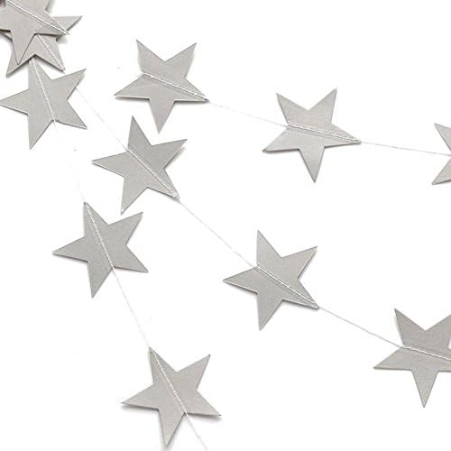Silver Glitter Twinkle Star Garland - Sparkling Paper Banner Bunting Hanging Decoration Party Supplies - 13 Feet ( 2 Pcs )