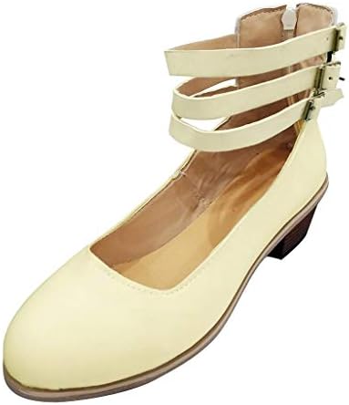 Women's Warm Shallow Wild Solid Suqare Heels Work Round Toe Slip-On Loafers Antiskid Buckle Strap Platform Thick Bottom Shoes Comfy Running Trainers Jogging Fitness Athletic Walking Outdoor
