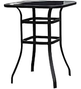 LOKATSE HOME Outdoor Bistro Bar Height Table Metal Frame Square Tempered Furniture Glass Top All ...