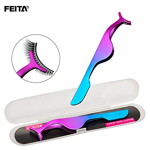 False Eyelashes Applicator Tool - FEITA Professional Falses Eyelash Extension Stainless Steel Clip Remover Tweezer for Lashes Application and Removal - Colorful - 1Pc